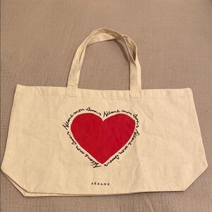 Sezane Red Heart Canvas Tote Bag